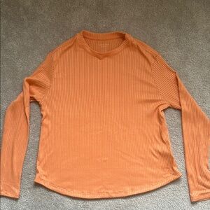 Orange Ribbed Long Sleeve Top